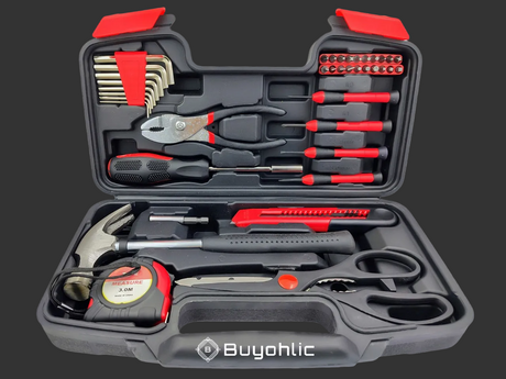 39 Piece General Household Hand Tool Kit Starter Set with Plastic Toolbox Storage Case
