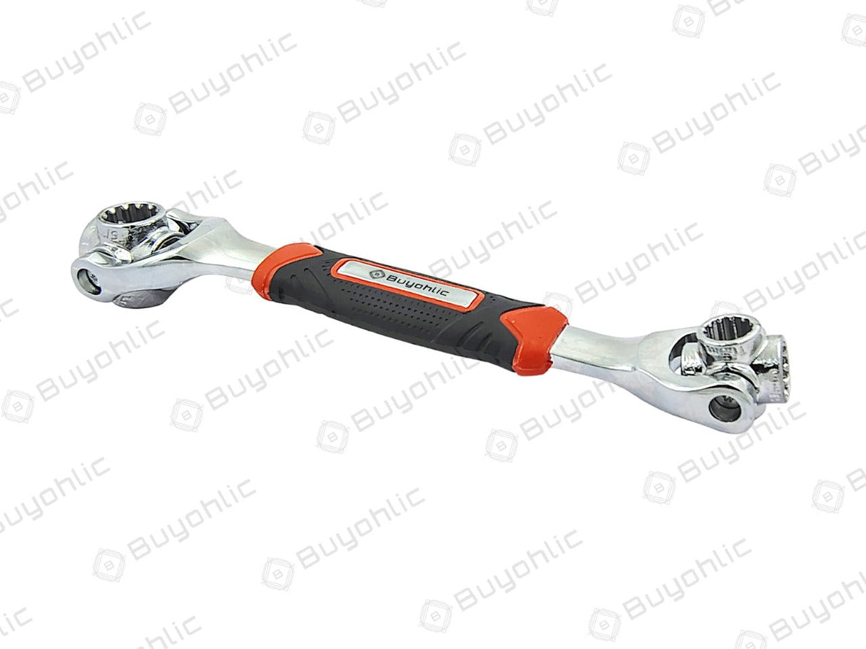 48 in 1 Socket Wrench, Stainless Steel Multi Function Wrench Tool with 360 Degree Rotating Head, Universal Wrench with Rubber Handle