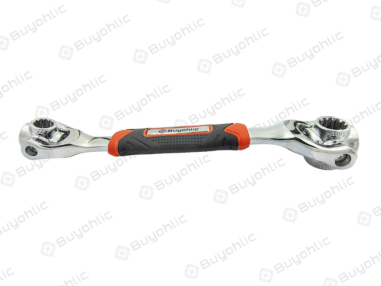 48 in 1 Socket Wrench, Stainless Steel Multi Function Wrench Tool with 360 Degree Rotating Head, Universal Wrench with Rubber Handle