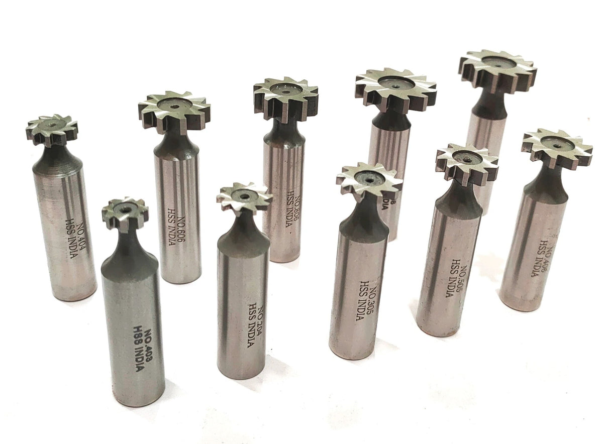 HSS M2 Grade Woodruff Hardened Keyseat Cutter - Set of 10 Pcs, 1/2" Shank Diameter, Straight Tooth Cutters
