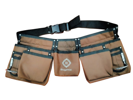 Heavy-Duty Polyester Tool Bag with 11 Pockets With Belt– Double-Sided Design with Multiple Side Pockets- Quick Release Buckle
