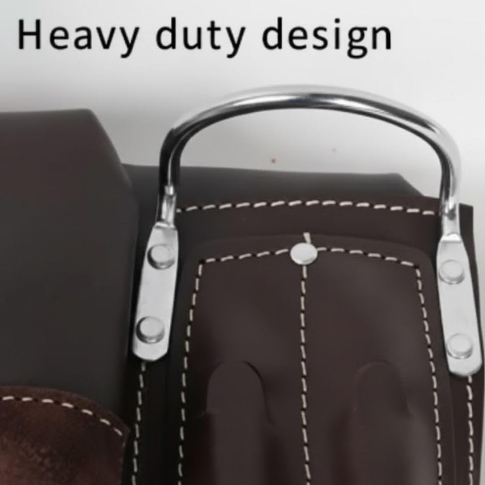 Leather Tool Belt Pouch Bag, 12-Pocket Extra Large Carpenter Tool Belt for Construction, Framers & Handyman, Fits 28″–40″ Waist