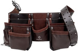 Leather Tool Belt Pouch Bag, 12-Pocket Extra Large Carpenter Tool Belt for Construction, Framers & Handyman, Fits 28″–40″ Waist