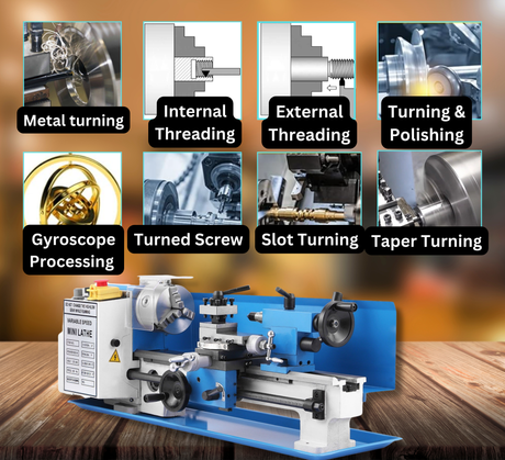 7" X 14" Benchtop Lathe, 550W Variable Speed 50-2250RPM with 3-jaw Chuck Mini Lathe Machine Mini Lathe w/Tool Box Digital Display for Metal