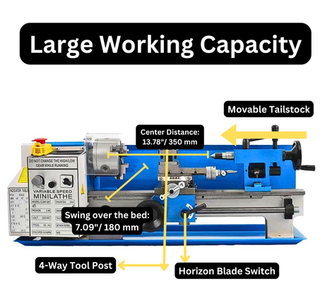 7" X 14" Benchtop Lathe, 550W Variable Speed 50-2250RPM with 3-jaw Chuck Mini Lathe Machine Mini Lathe w/Tool Box Digital Display for Metal
