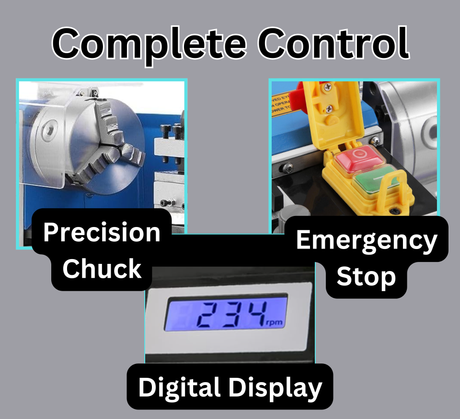 7" X 14" Benchtop Lathe, 550W Variable Speed 50-2250RPM with 3-jaw Chuck Mini Lathe Machine Mini Lathe w/Tool Box Digital Display for Metal
