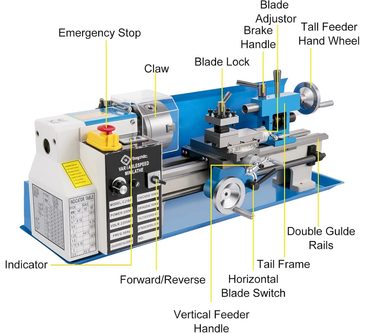 7" X 14" Benchtop Lathe, 550W Variable Speed 50-2250RPM with 3-jaw Chuck Mini Lathe Machine Mini Lathe w/Tool Box Digital Display for Metal