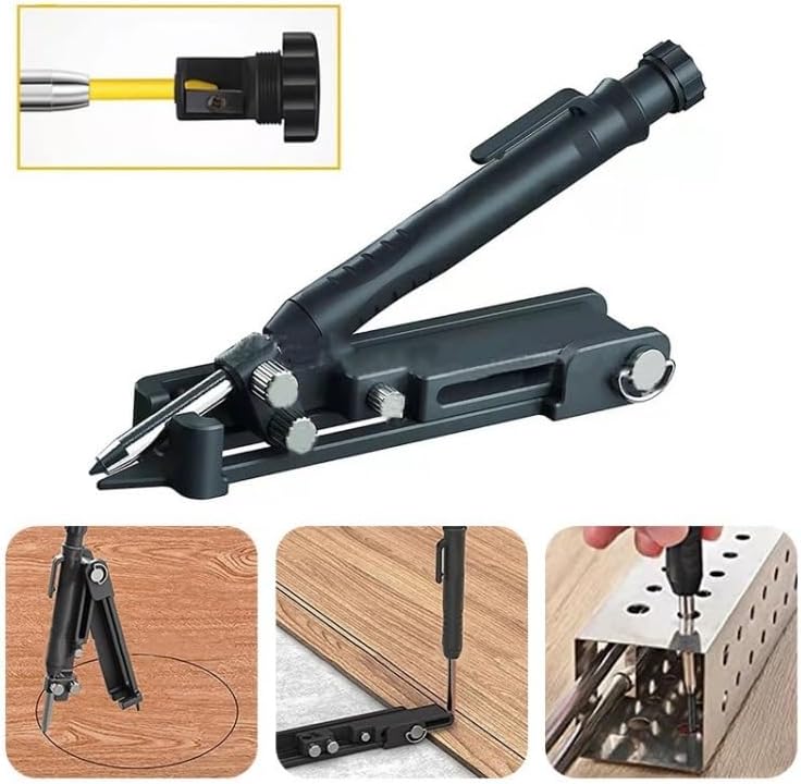 Aluminum Alloy Scribe Tool with Deep Hole Pencil, Construction Pencil Multi-function Scribing Tool- Construction Pencil