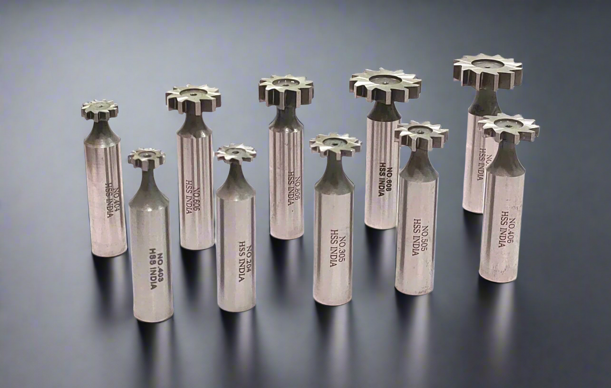 HSS M2 Grade Woodruff Hardened Keyseat Cutter - Set of 10 Pcs, 1/2" Shank Diameter, Straight Tooth Cutters