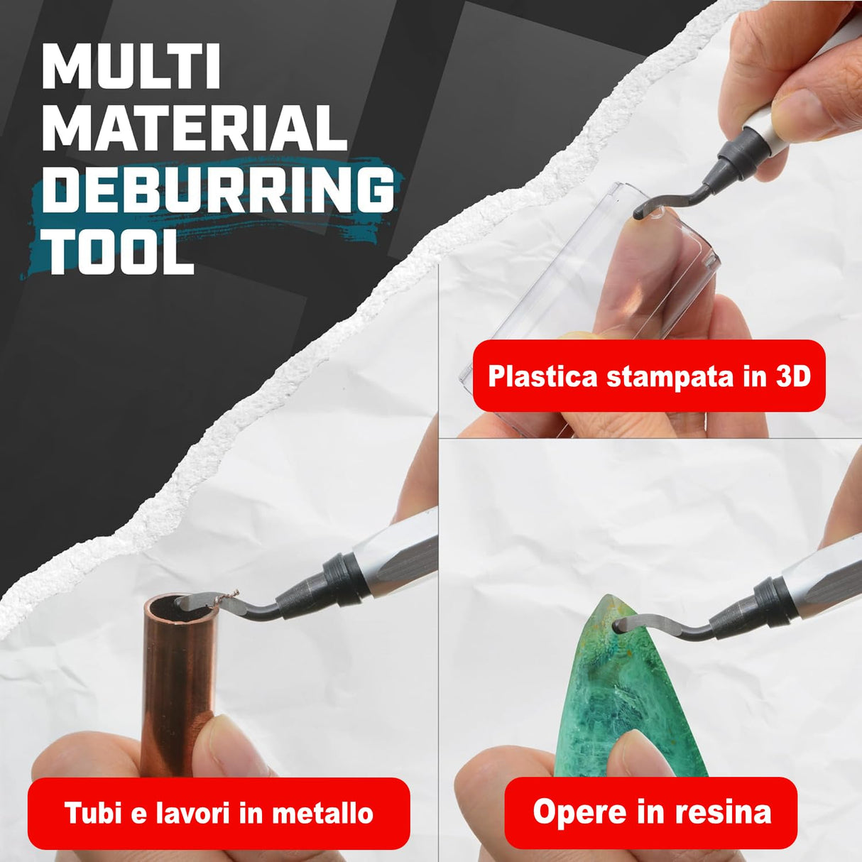 Deburring Tool with 10 HSS Swivel Blades – Reamer for Metal, Plastic, Resin, Copper, PVC, and 3D Printed Parts