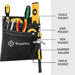 Durable Canvas 5-Pockets Single Side Tool Pouch Bag /Work Apron-Adjustable Belt