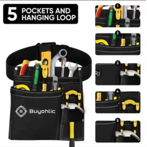 Durable Canvas 5-Pockets Single Side Tool Pouch Bag /Work Apron-Adjustable Belt
