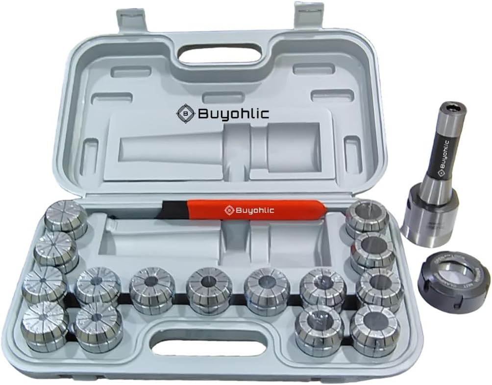 15 Pc ER40 Precision Collet Set with R8 Bridgeport Shank Holder & Wrench Milling & Drilling
