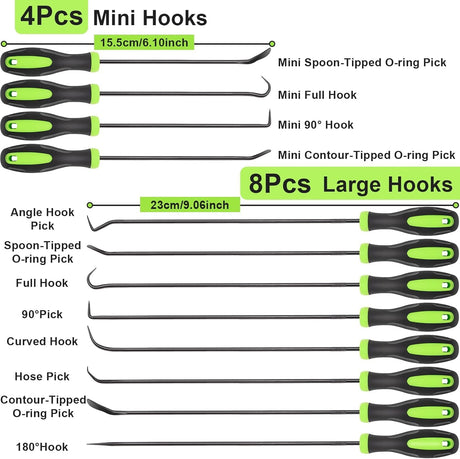 12 Pcs Automotive Hook & Pick Tool Kit, Long and Mini Precision Puller Remover Set, Car Repair Essentials for O-Ring, Seal & Gasket Removal, Mechanic Tools