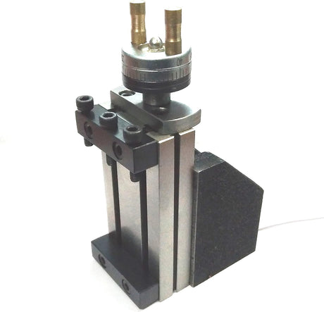 Side view of compact Lathe Milling Attachment installed on lathe