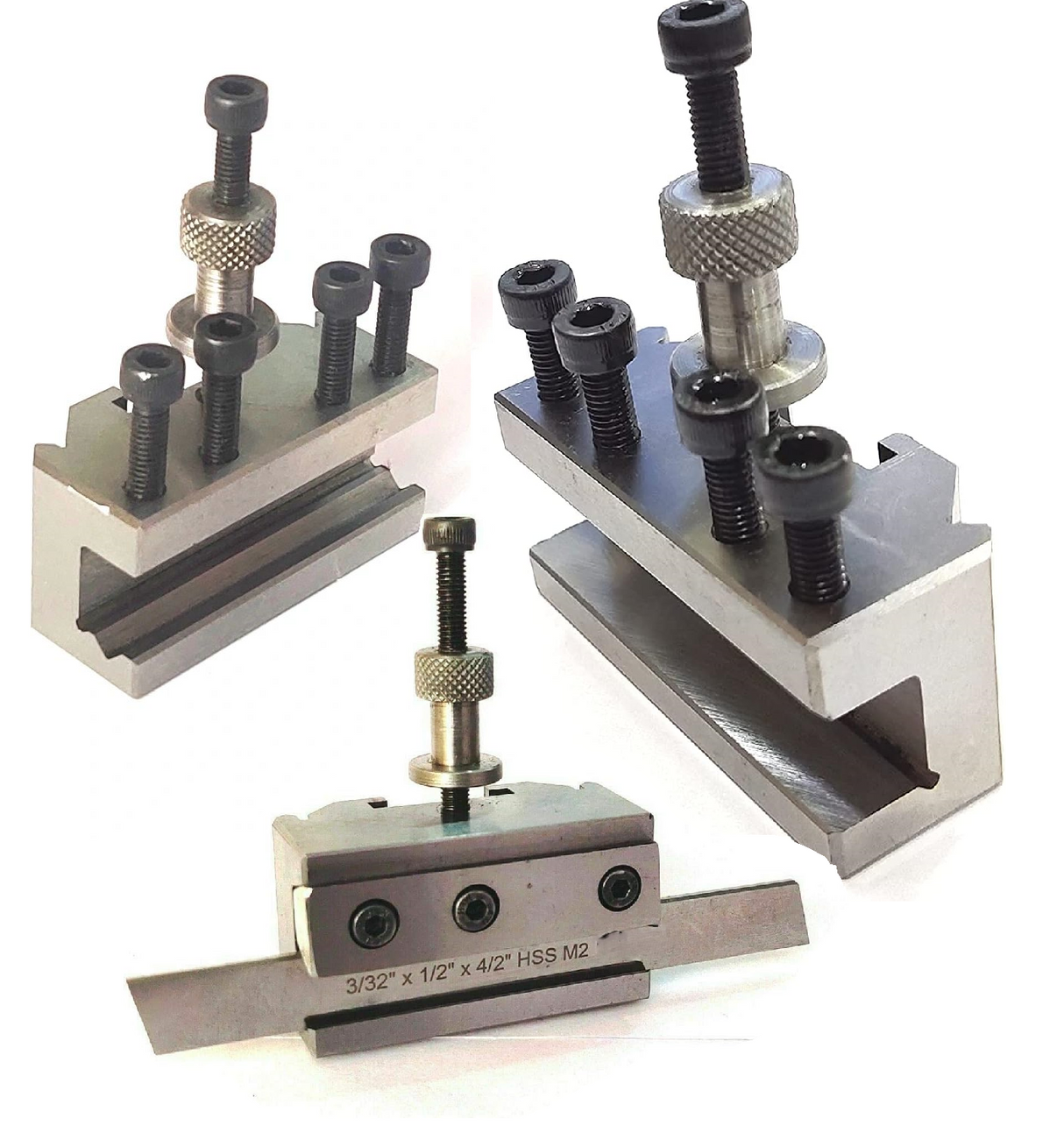 Machining quick change tool post holder with fine adjustment screws