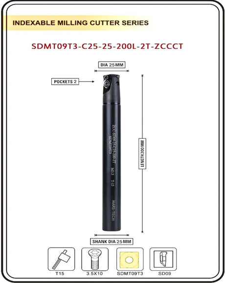 Indexable Insert Endmill 200 Length II 10 Pcs SDMT09T3 Carbide Inserts Free