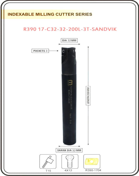 Indexable Insert Endmill 200 Length II 10 Pcs R3901704 Carbide Inserts Free