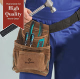 Heavy-Duty Suede Carpenter's Tool & Nail Bag – 10-Pocket Construction Pouch, Dark Tan
