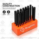 28 Piece Transfer Punch Set, 3/32" - 1/2", Heat Treated Alloy Steel Forging
