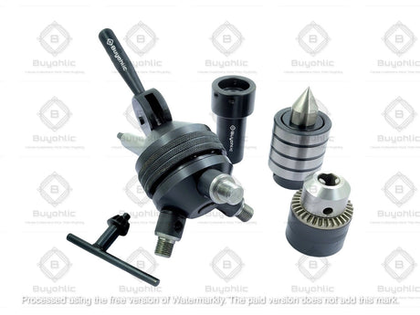 Grip-Fast 2MT head Tailstock Turret for Lathe, Alloy Steel & Stainless Steel, Includes 1 Live Centre, Die Holder, 2 Drill Chucks, Comprehensive Accessory Set