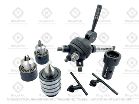 Grip-Fast 2MT head Tailstock Turret for Lathe, Alloy Steel & Stainless Steel, Includes 1 Live Centre, Die Holder, 2 Drill Chucks, Comprehensive Accessory Set