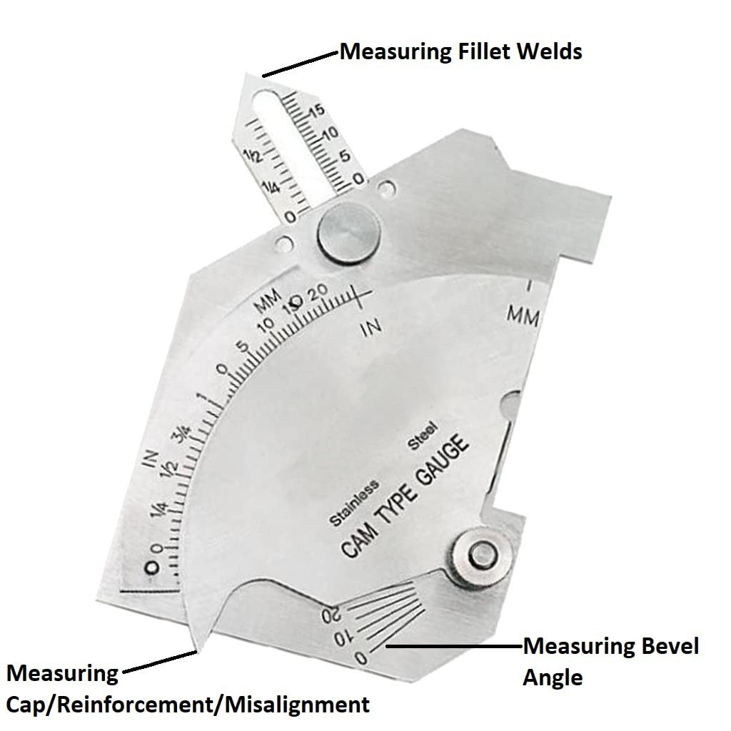 Welding Ruler Bridge Cam Gauge Weld Bead Measurement Tool Stainless Steel Inspection Gauge For Surface Butt Joints Throat Checking Metric and Ulnar Scales