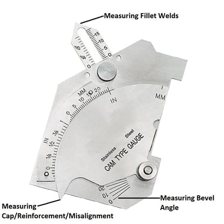 Welding Ruler Bridge Cam Gauge Weld Bead Measurement Tool Stainless Steel Inspection Gauge For Surface Butt Joints Throat Checking Metric and Ulnar Scales