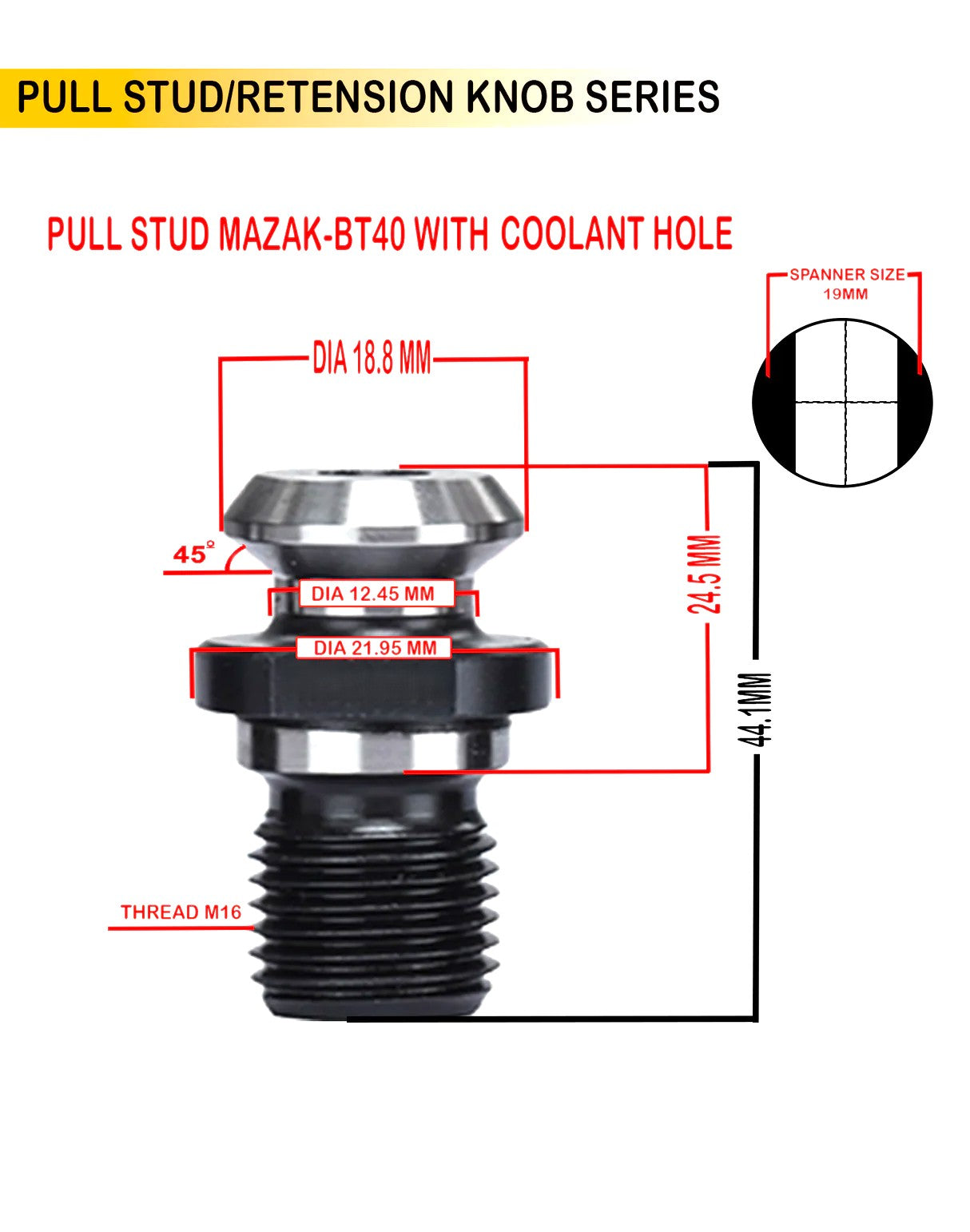 Set of 5 Mazak BT40 Pull Stud | With Hole / Without Hole | CNC Tool Holder