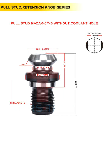Set of 5 Mazak SK40 Pull Stud | With Hole / Without Hole | MAS403 | CNC Tool Holder
